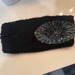 Black Knit Headband with Multicolor Sequin Design